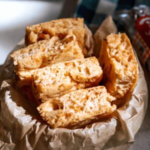Focaccia with vegan sausage crumbles